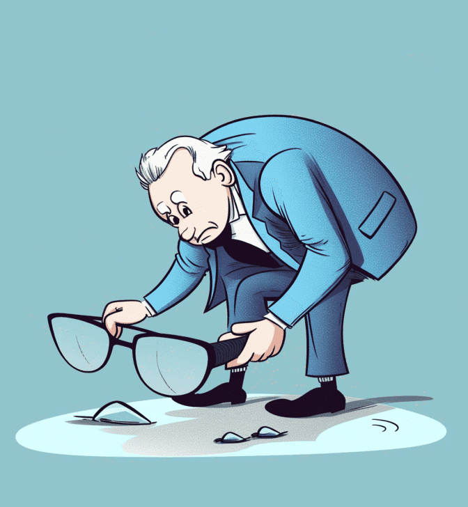 Old man picking up huge glasses
